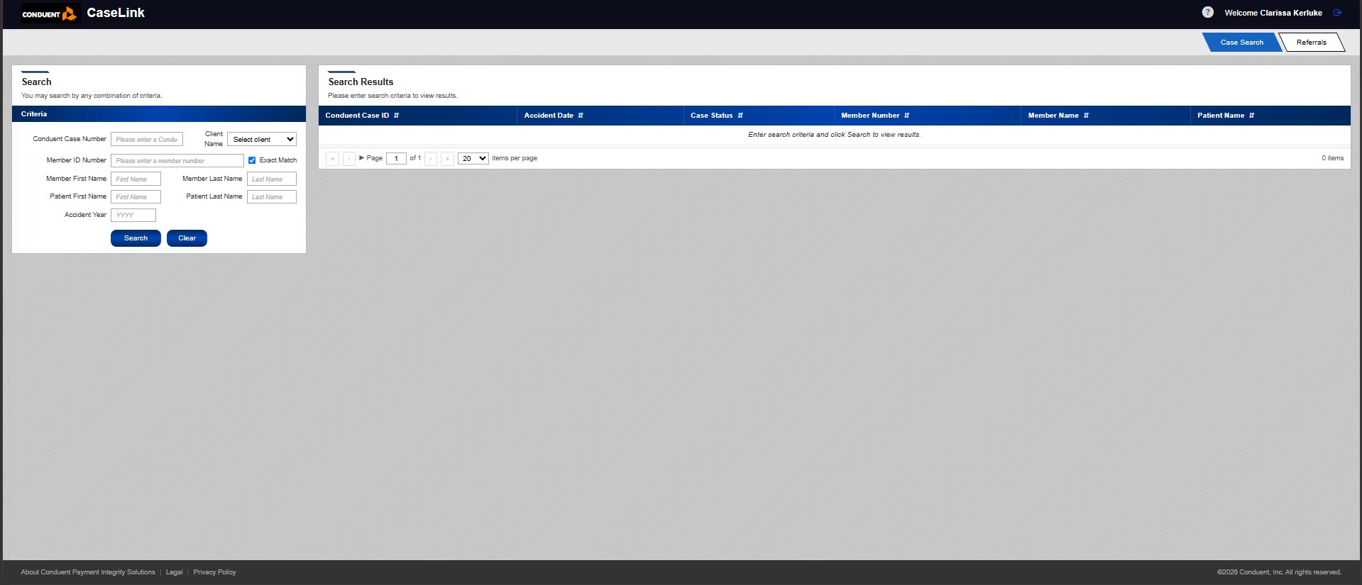 Case Search Screen
